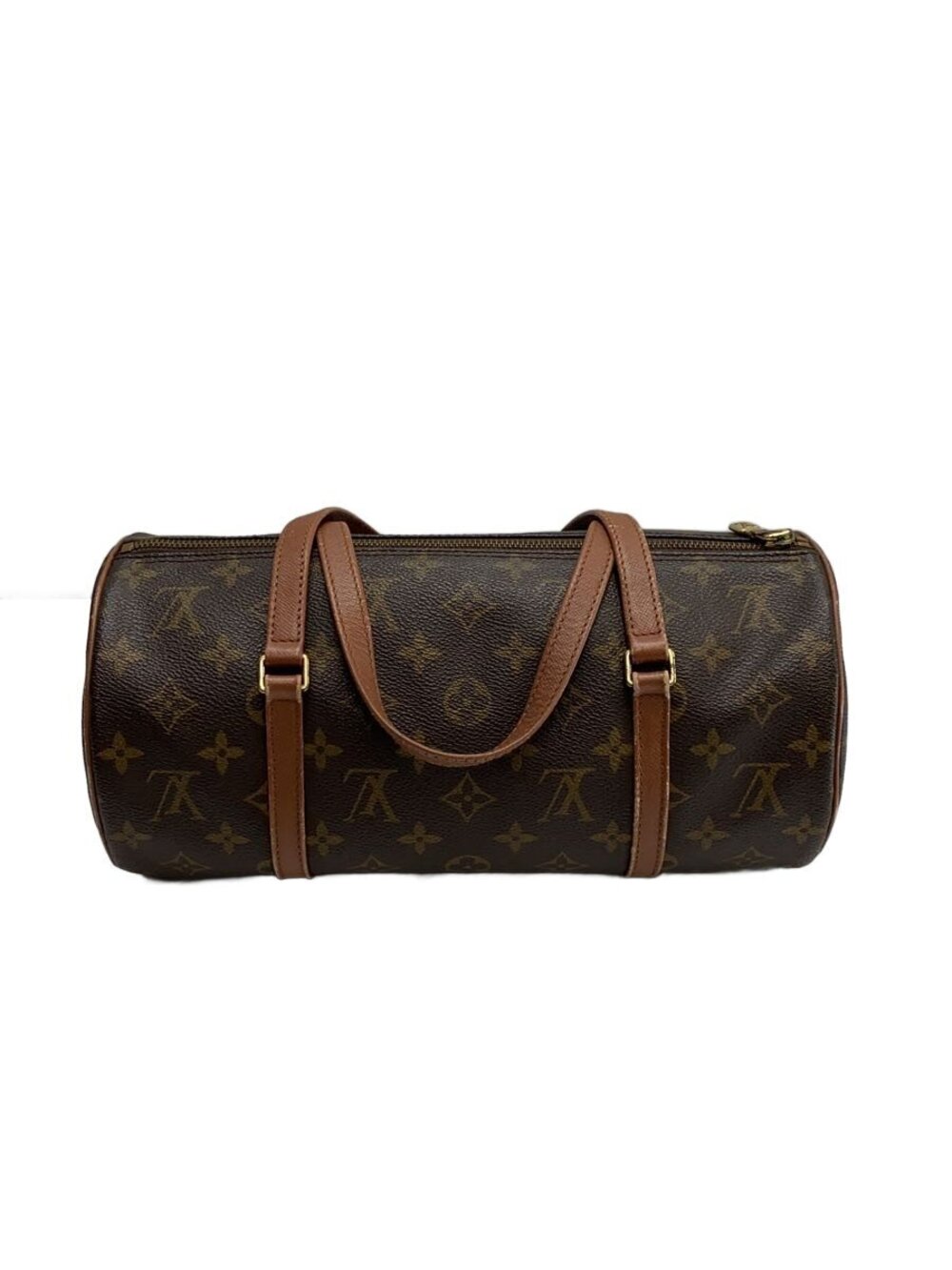 Louis Vuitton Papillon Canvas Top Handle Bag Leather Black Brown